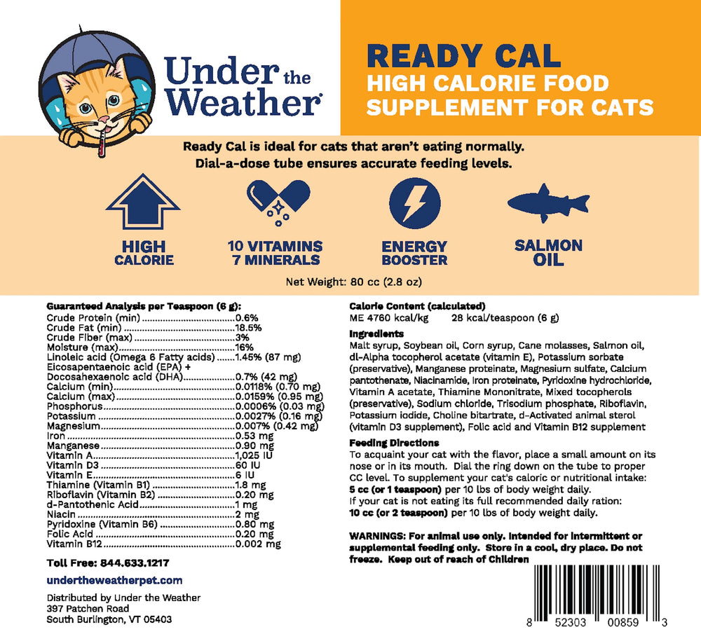 Under The Weather Ready Cal dial-dose tube enables precise dosing for consistent supplementation.