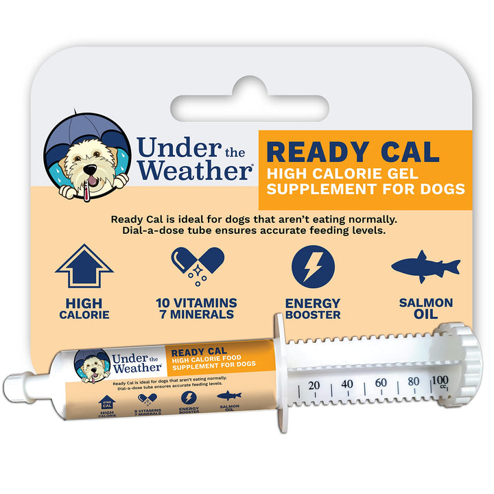 Under the Weather Ready Cal for Dogs 100cc tube for easy, precise dosing and weight gain.