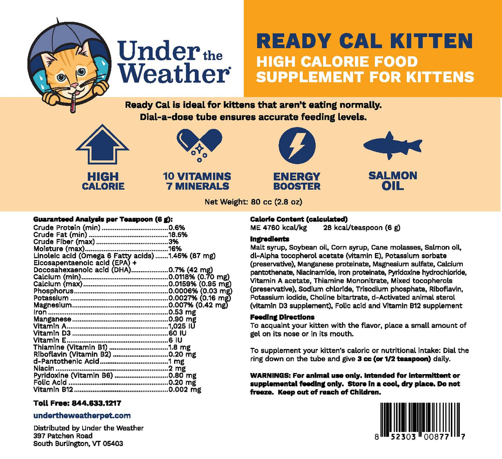 Under the Weather Ready Cal for Kitten bottle pour supports quick, mess-free serving.