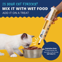 Under the Weather Ready Cal for Kitten syringe dispense helps control portion size.