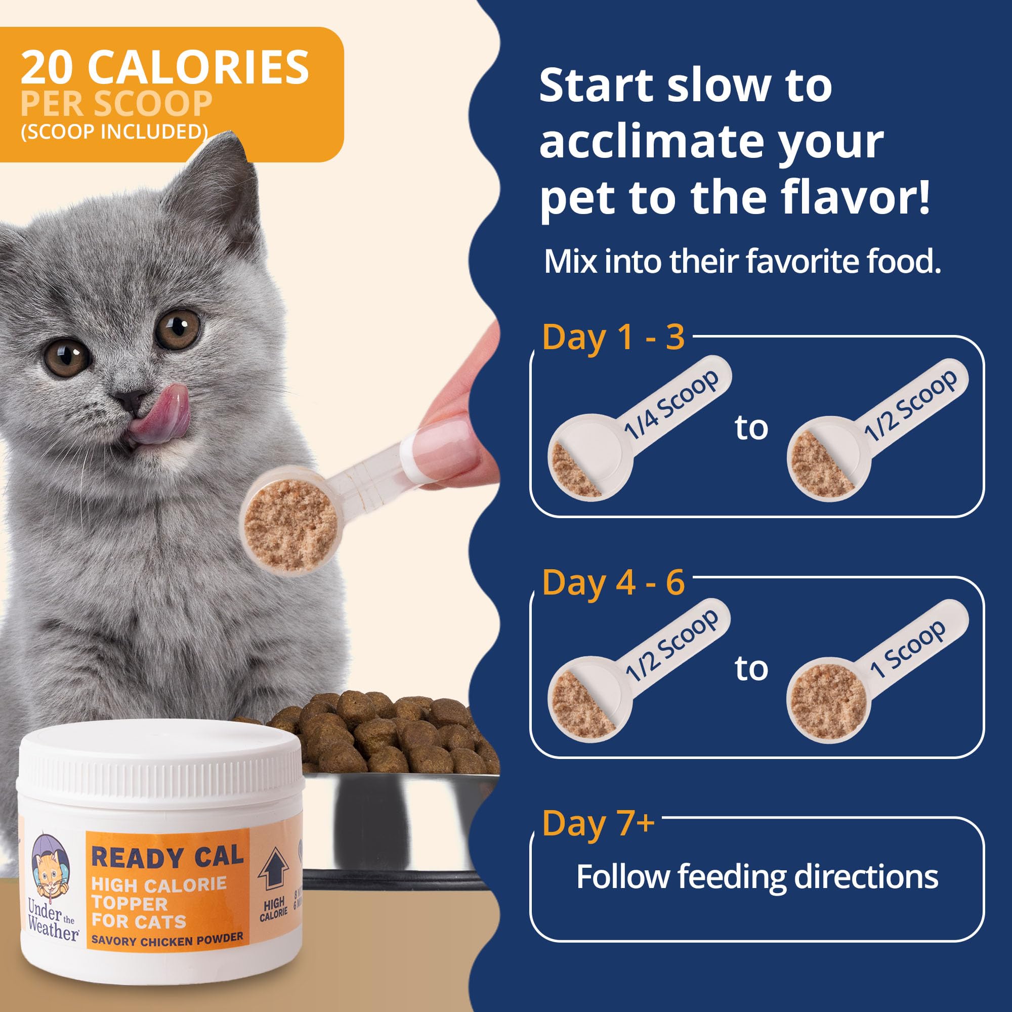 Under the Weather Ready Cal powder pour shows quick mixing for a flavorful chicken boost.