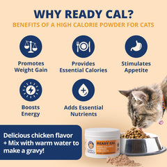 Under the Weather Ready Cal cat scoop illustrates easy daily portion control for appetite support.