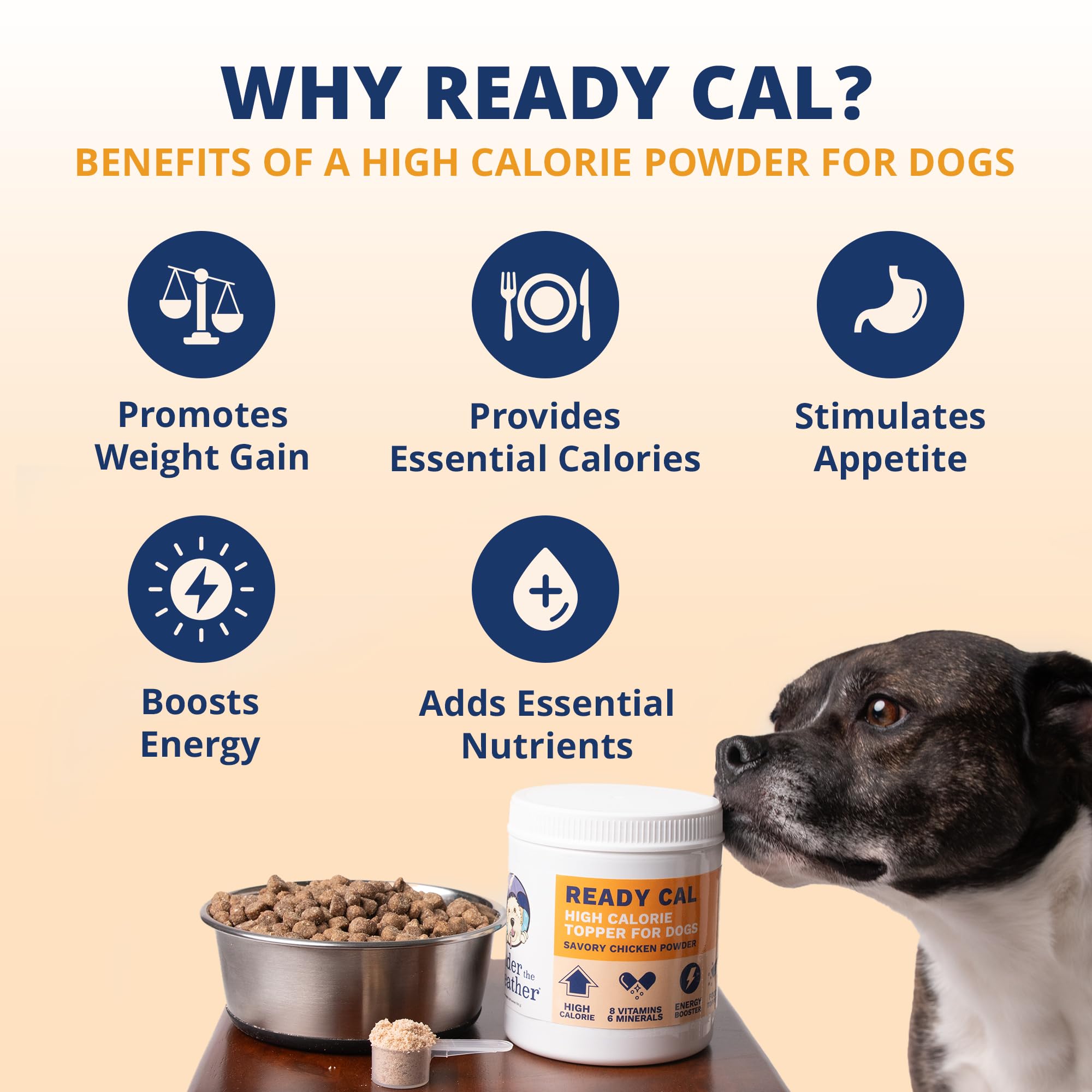 Under the Weather Ready Cal Powder scoop illustrates easy daily dosing for weight support
