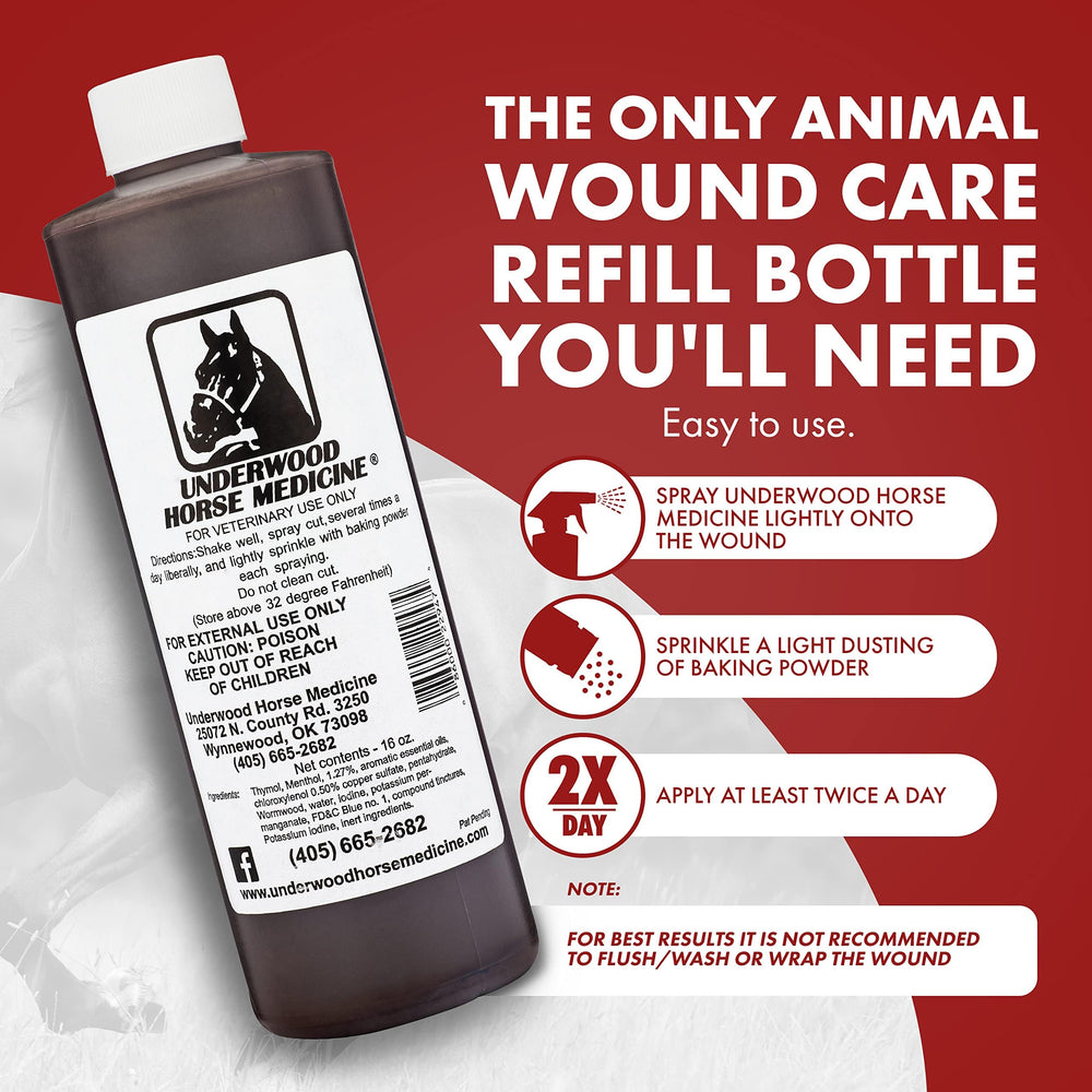 Underwood Horse Medicine baking soda layer forms a breathable protective barrier on the wound.