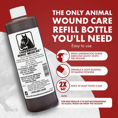 Underwood Horse Medicine baking soda layer forms a breathable protective barrier on the wound.