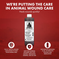 Underwood Horse Medicine wound spray being applied to a horse wound for quick relief.