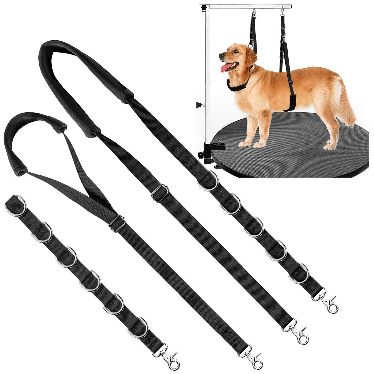 Uni PNR dog grooming belly strap close-up with soft sleeve for comfort.