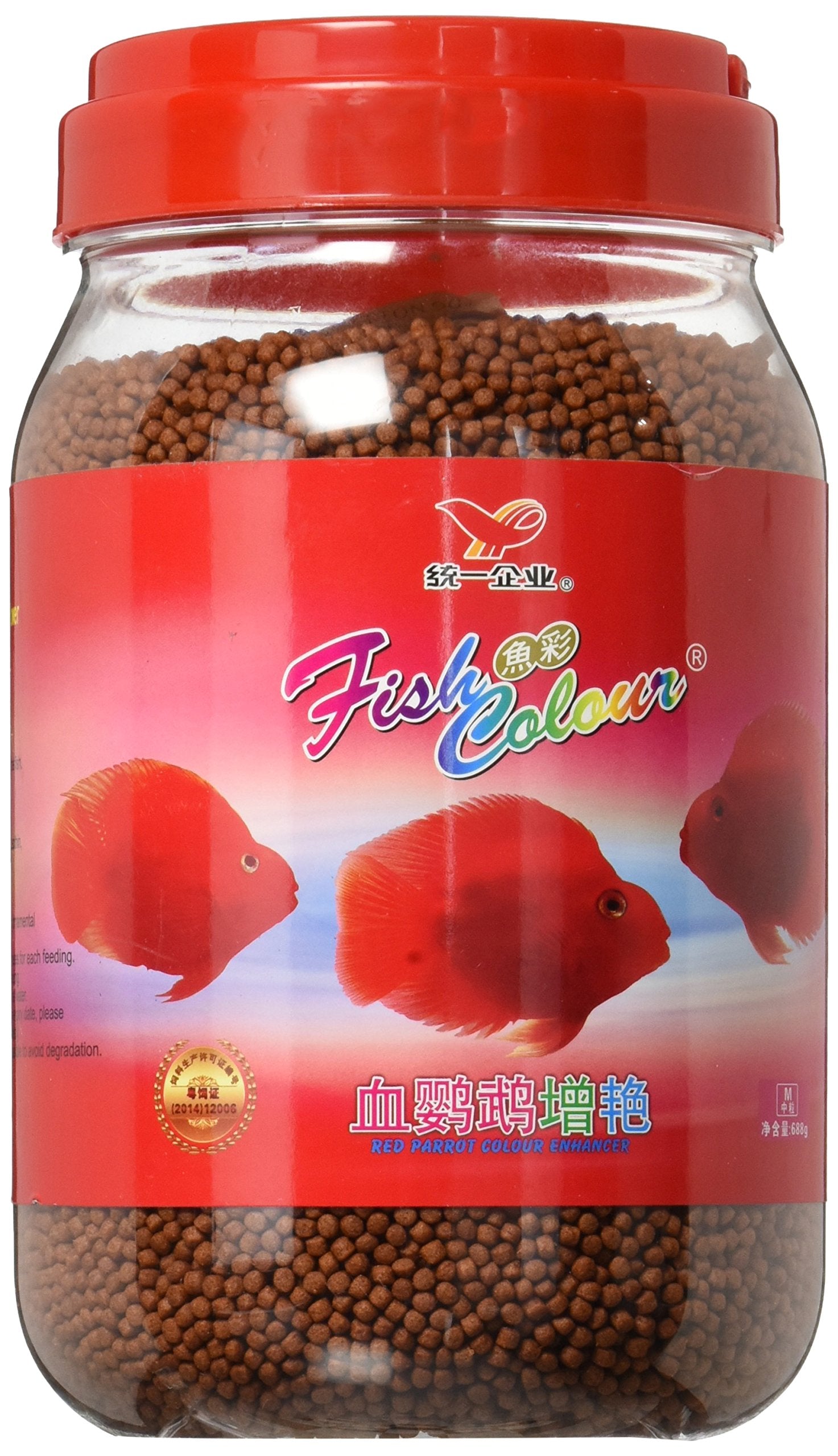 Uni-President fish color-enhancing feed for red parrot and cichlids boosts color and digestive health