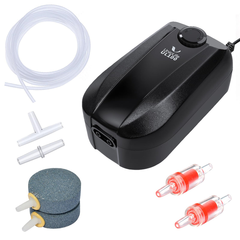 Uniclife dual outlet aquarium air pump delivers reliable aeration for large tanks.