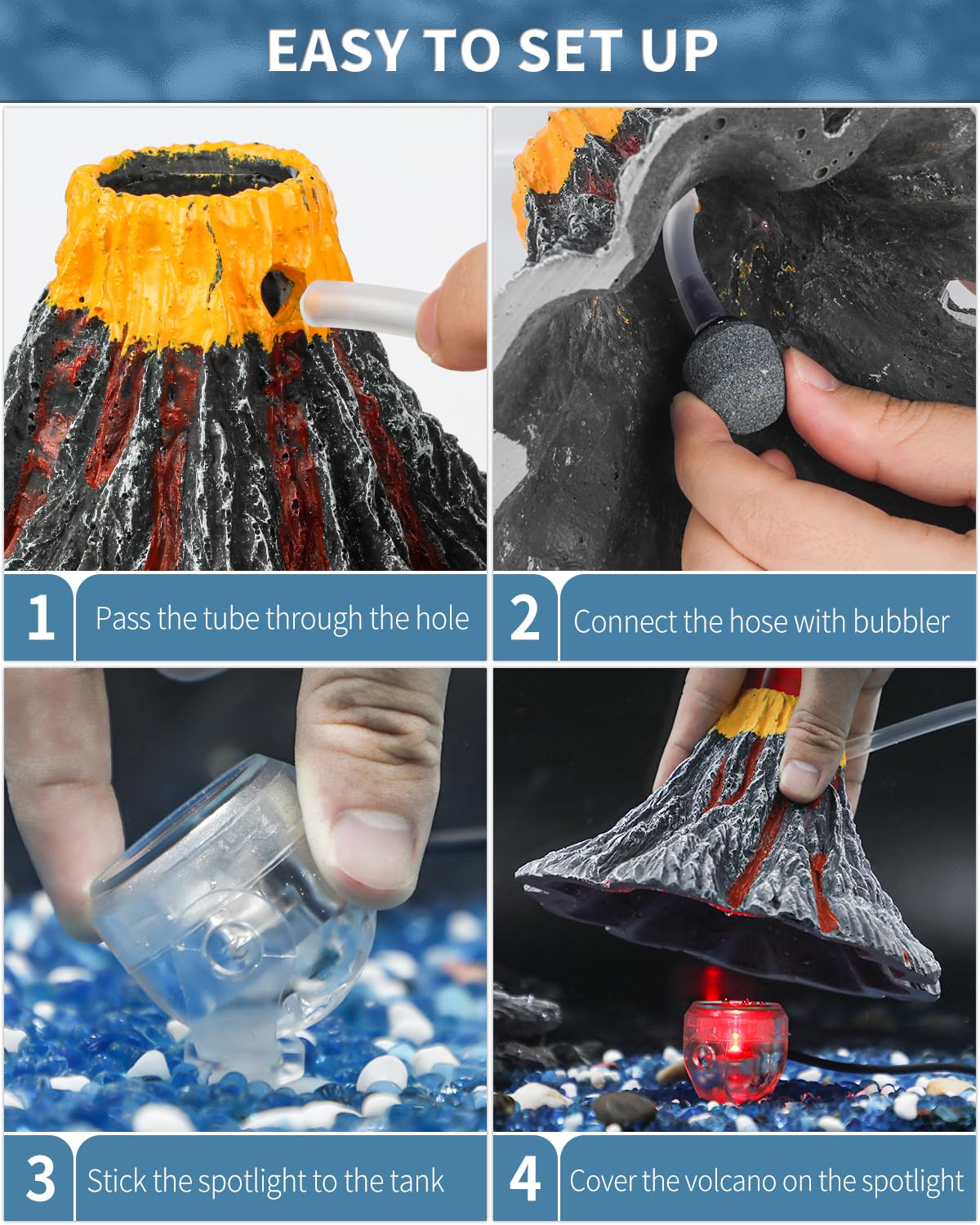 Uniclife Aquarium Volcano in-tank view demonstrates eruptive effect in your setup.