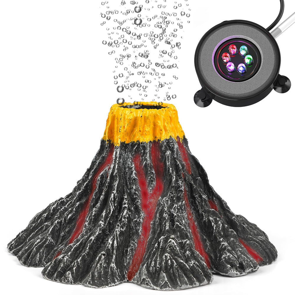 Uniclife aquarium volcano ornament with realistic lava look and vibrant lighting.