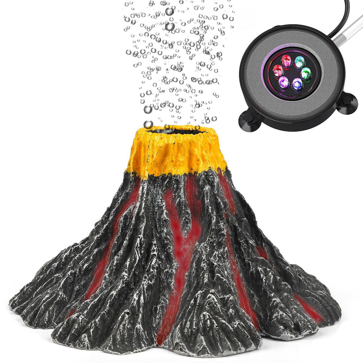 Uniclife aquarium volcano ornament with realistic lava look and vibrant lighting.