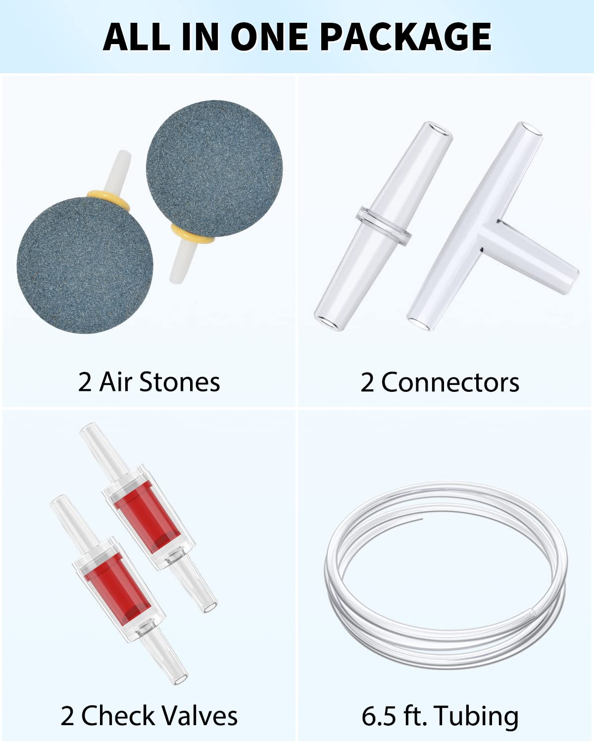 Uniclife accessories pack includes stones, tubing, valves for quick setup