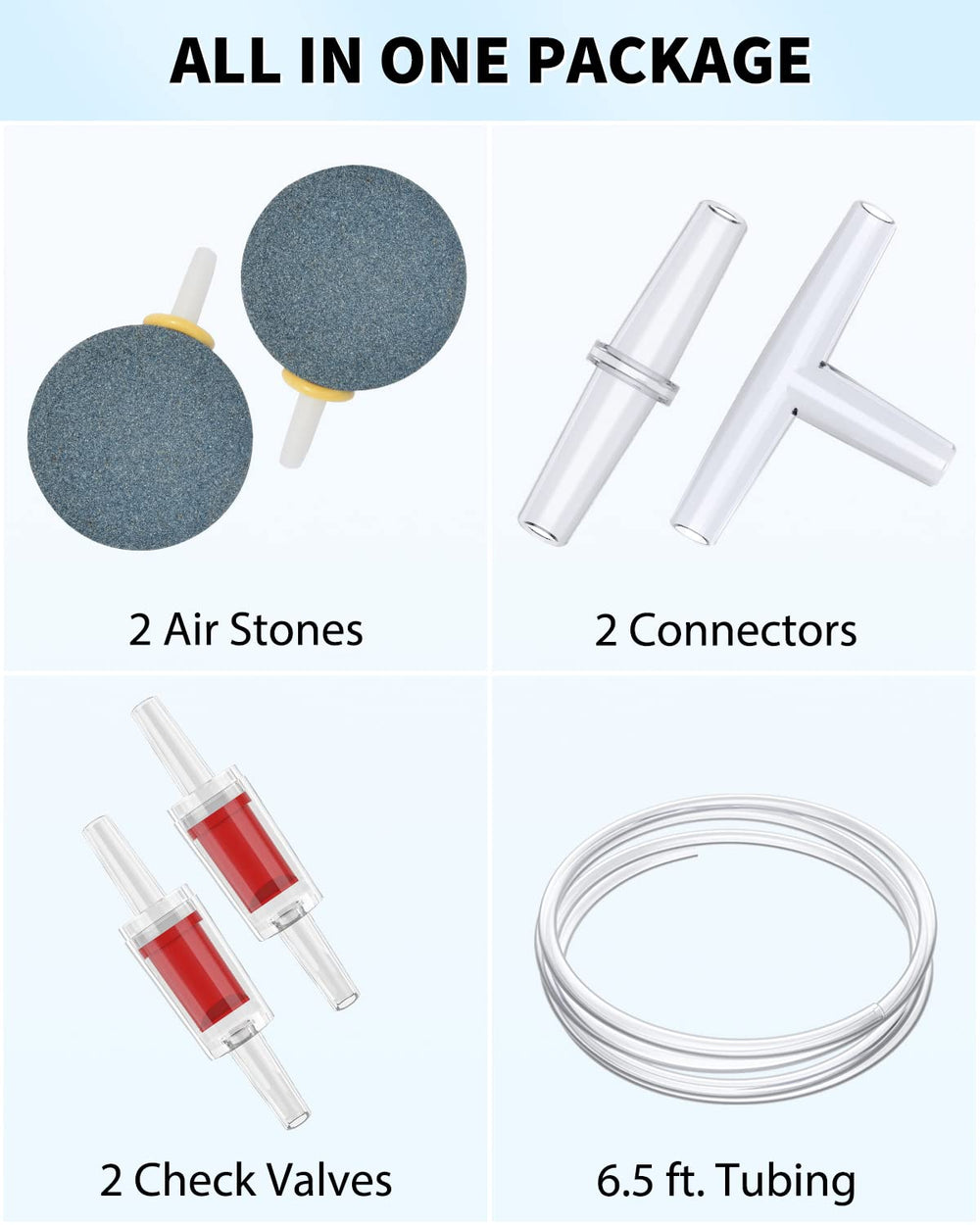 Uniclife accessories pack includes stones, tubing, valves for quick setup
