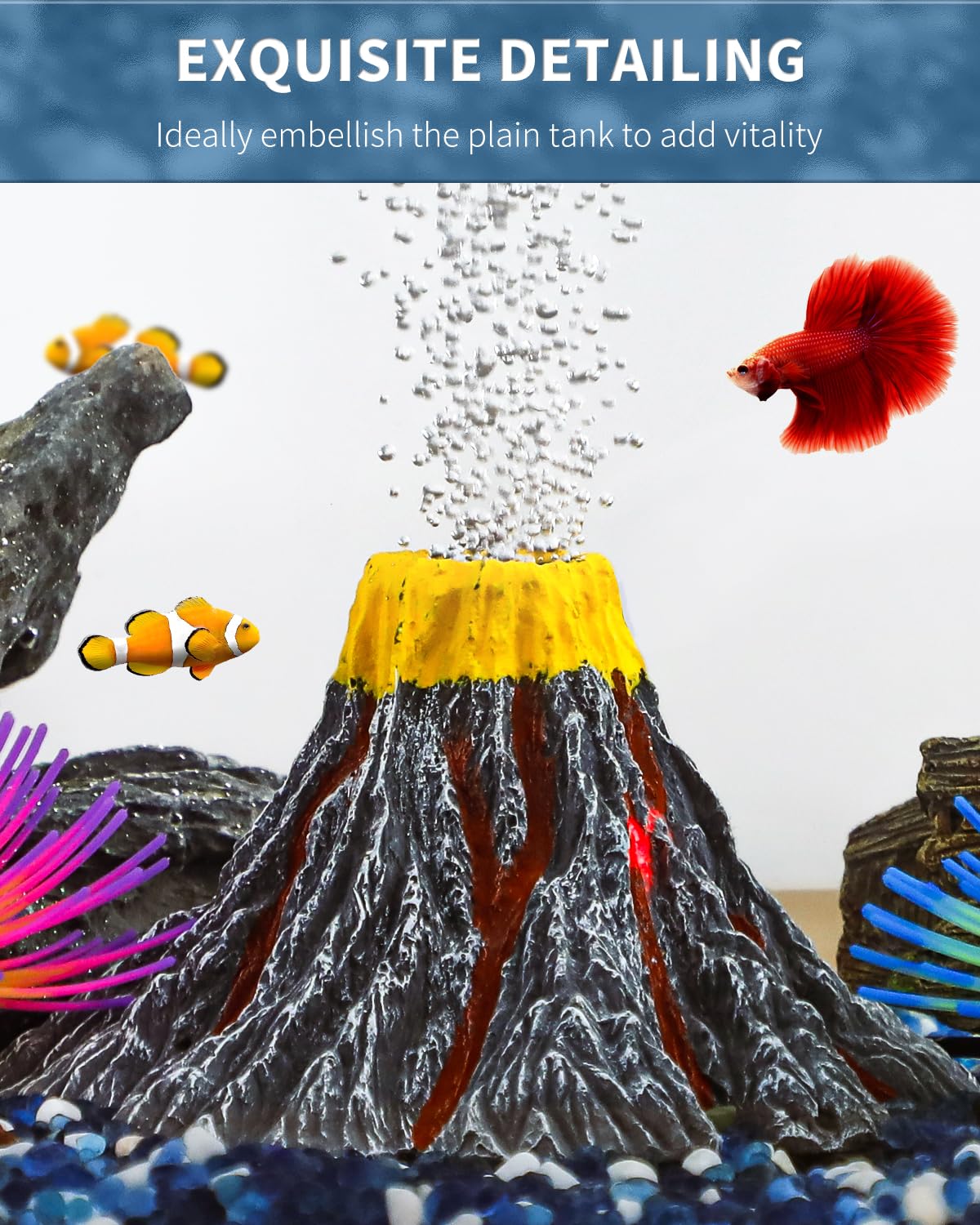 Uniclife Resin Hand-Painted Volcano detail enhances color-rich focal point.
