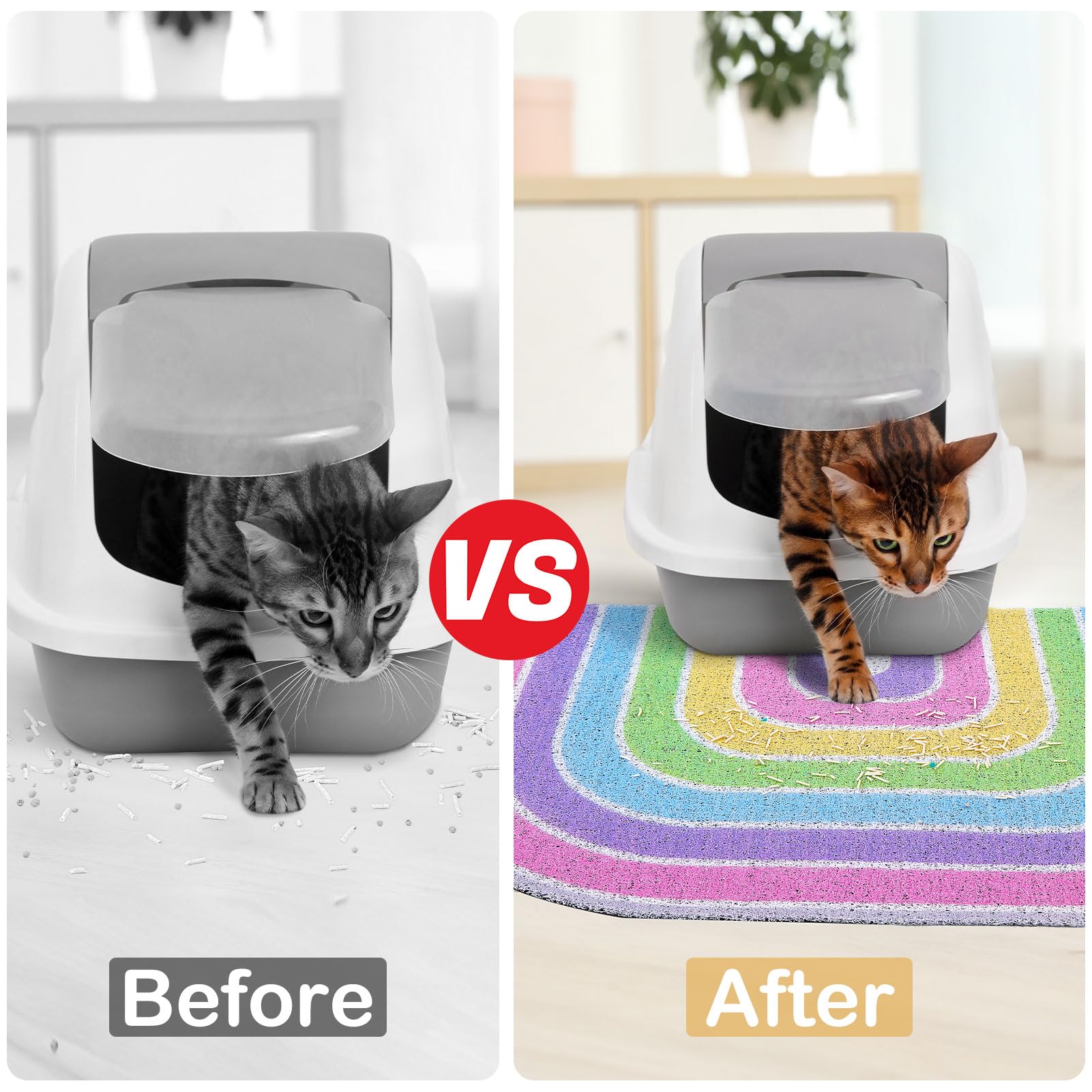 Unicorn Catcher non-slip bottom keeps mat in place near litter boxes.