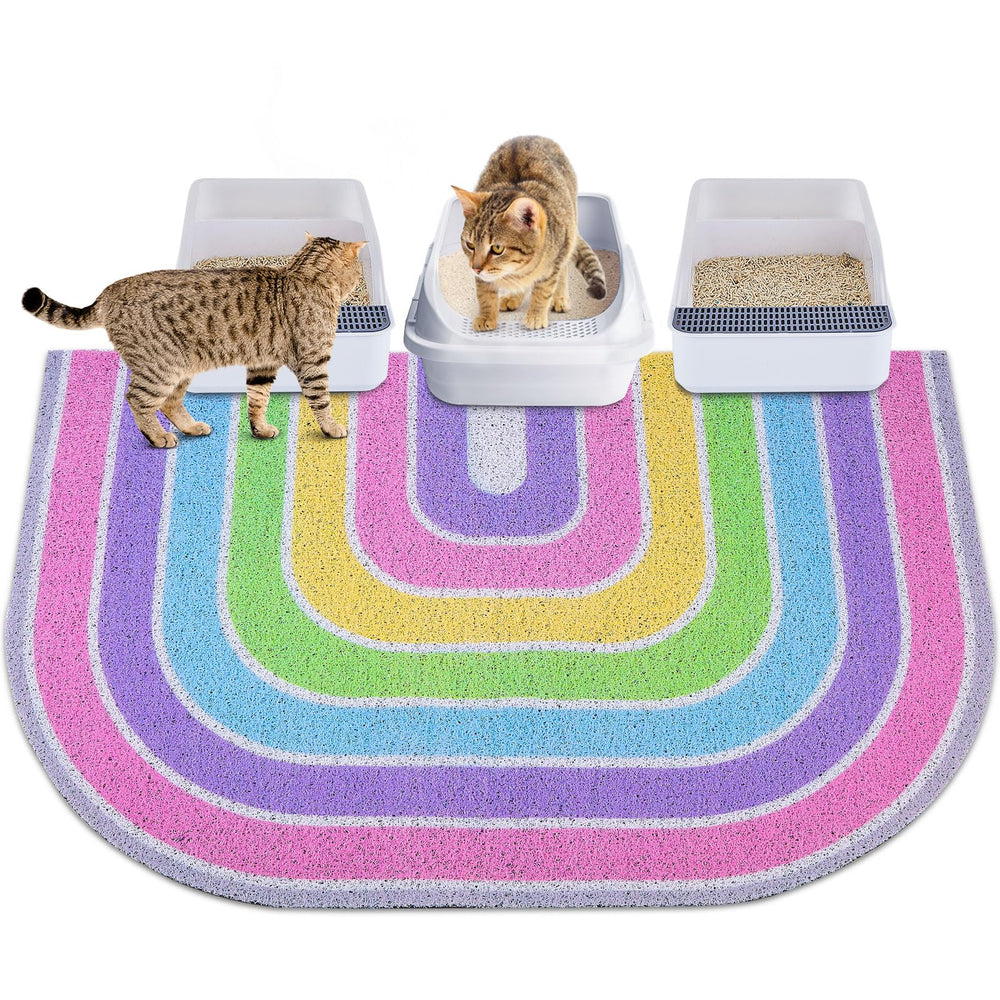 Unicorn Catcher pink XL cat litter mat top view traps litter and protects floors.