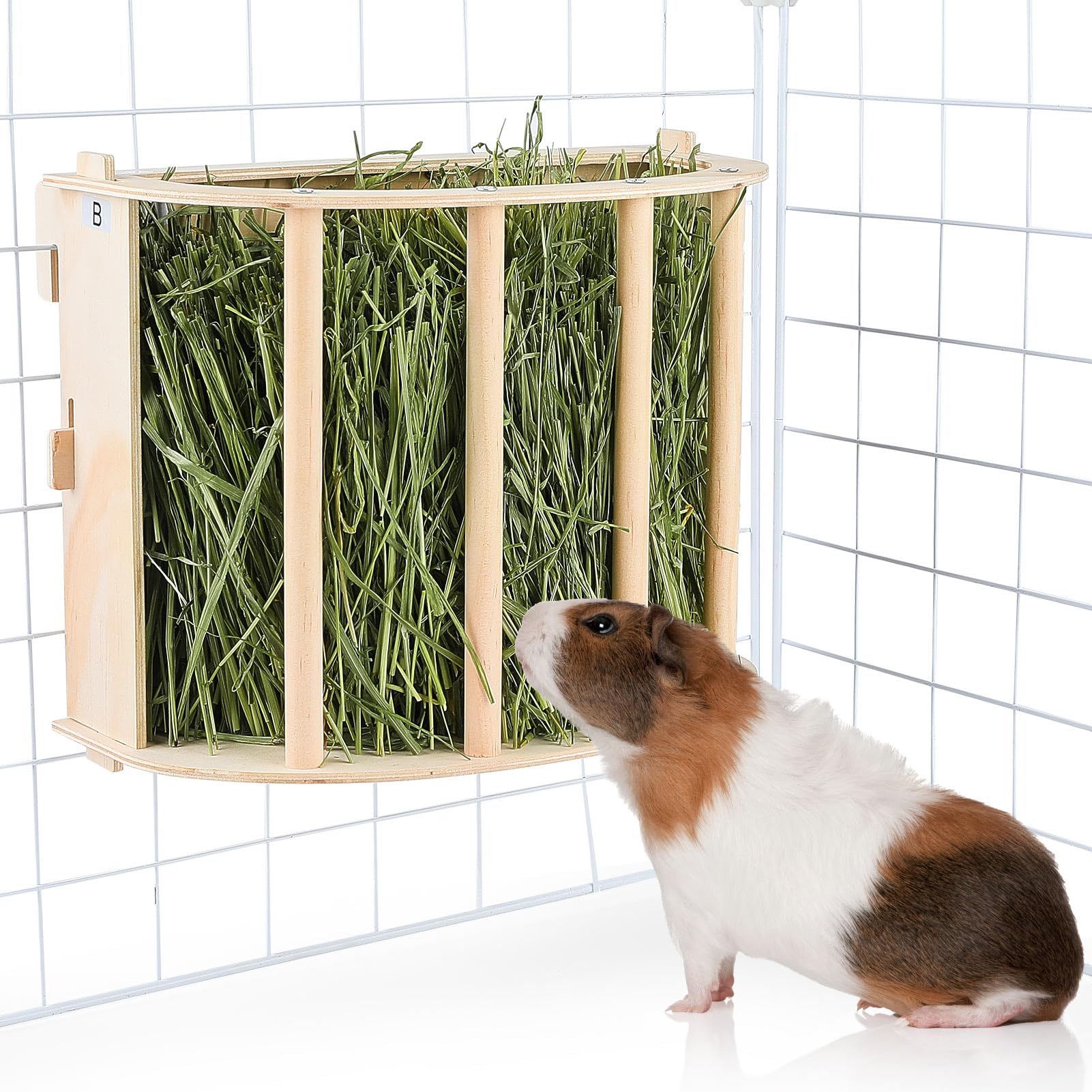 Unicorn Catcher wooden guinea pig hay feeder keeps hay tidy and accessible.