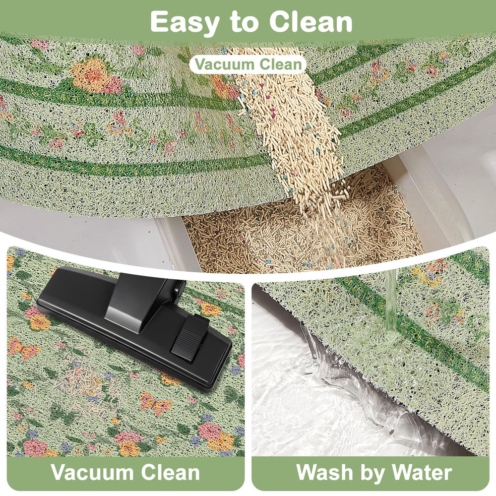 Unicorn Catcher litter mat showcases cute prints in multiple sizes for various litter boxes.
