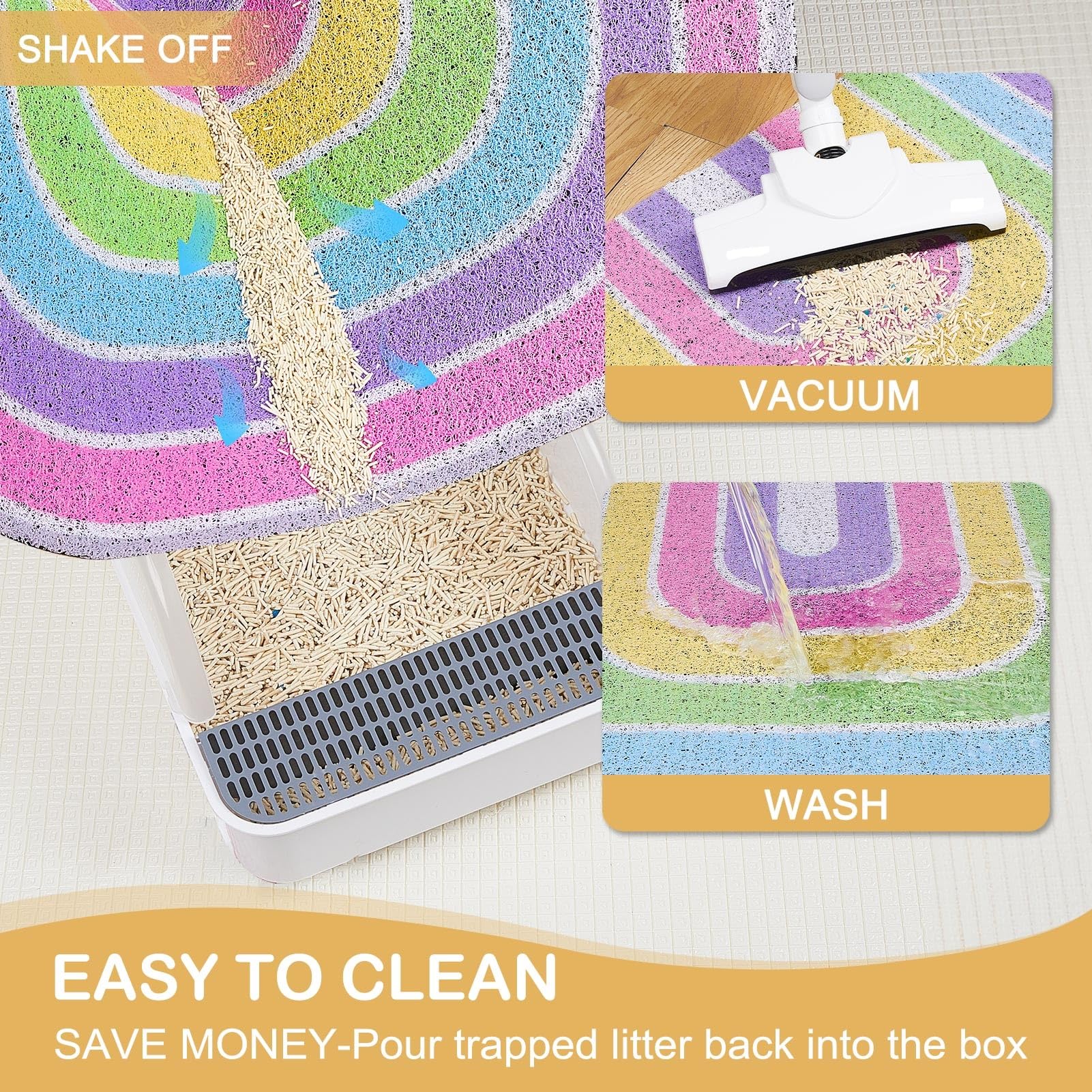 Unicorn Catcher dense mesh design traps litter, keeping floors clean.