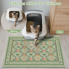 Unicorn Catcher litter mat shows waterproof back to block water stains on floors.