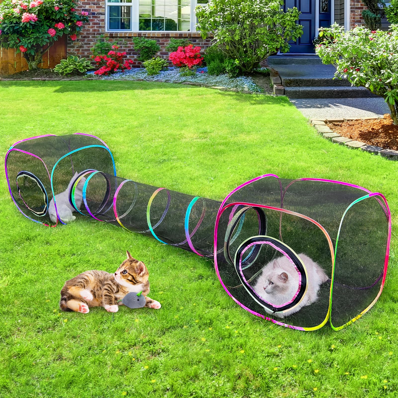 Unicorn Catcher outdoor cat enclosure with two cubes for versatile play.