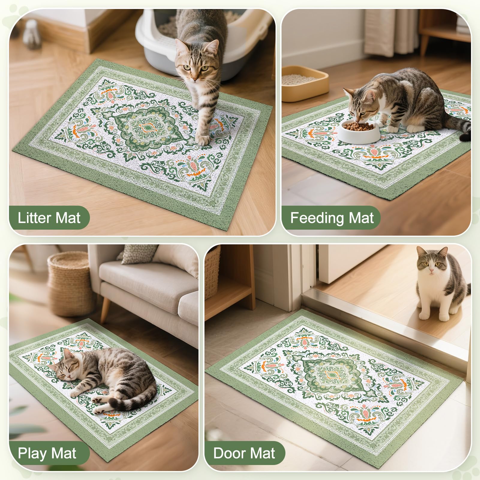 Unicorn Catcher pet-friendly mat protects floors and reduces mess near feeding or litter areas.