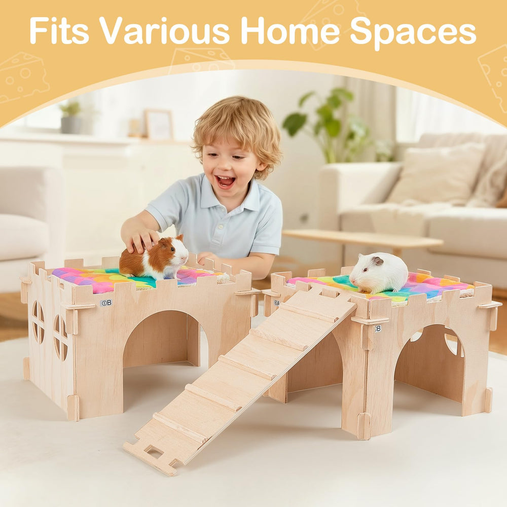 Unicorn Catcher wooden-castle-entry-holes offers airy play spaces and multiple exits.