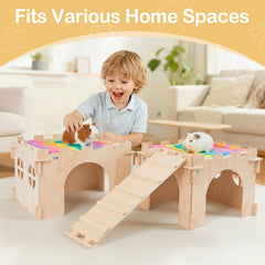 Unicorn Catcher wooden-castle-entry-holes offers airy play spaces and multiple exits.