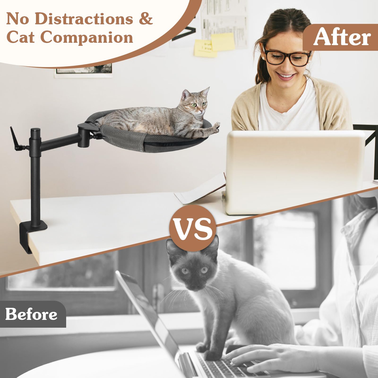 Unidevice Cat Desk Bed heavy-duty clamp attaches securely to desks.