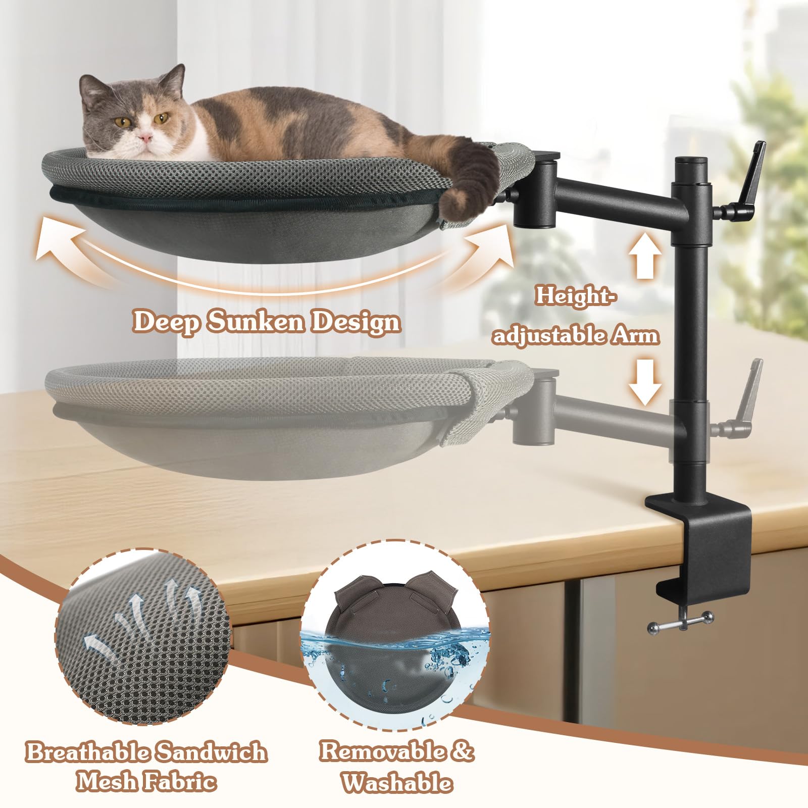 Unidevice Cat Desk Bed sunken mesh for breathable, cozy nesting.