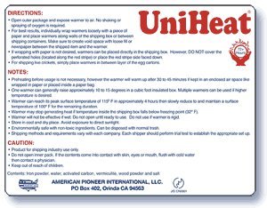 Uniheat heat pack provides stable warmth for live insects and reptiles en route