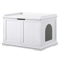 Unipaws cat litter box enclosure front view hiding litter while blending with decor