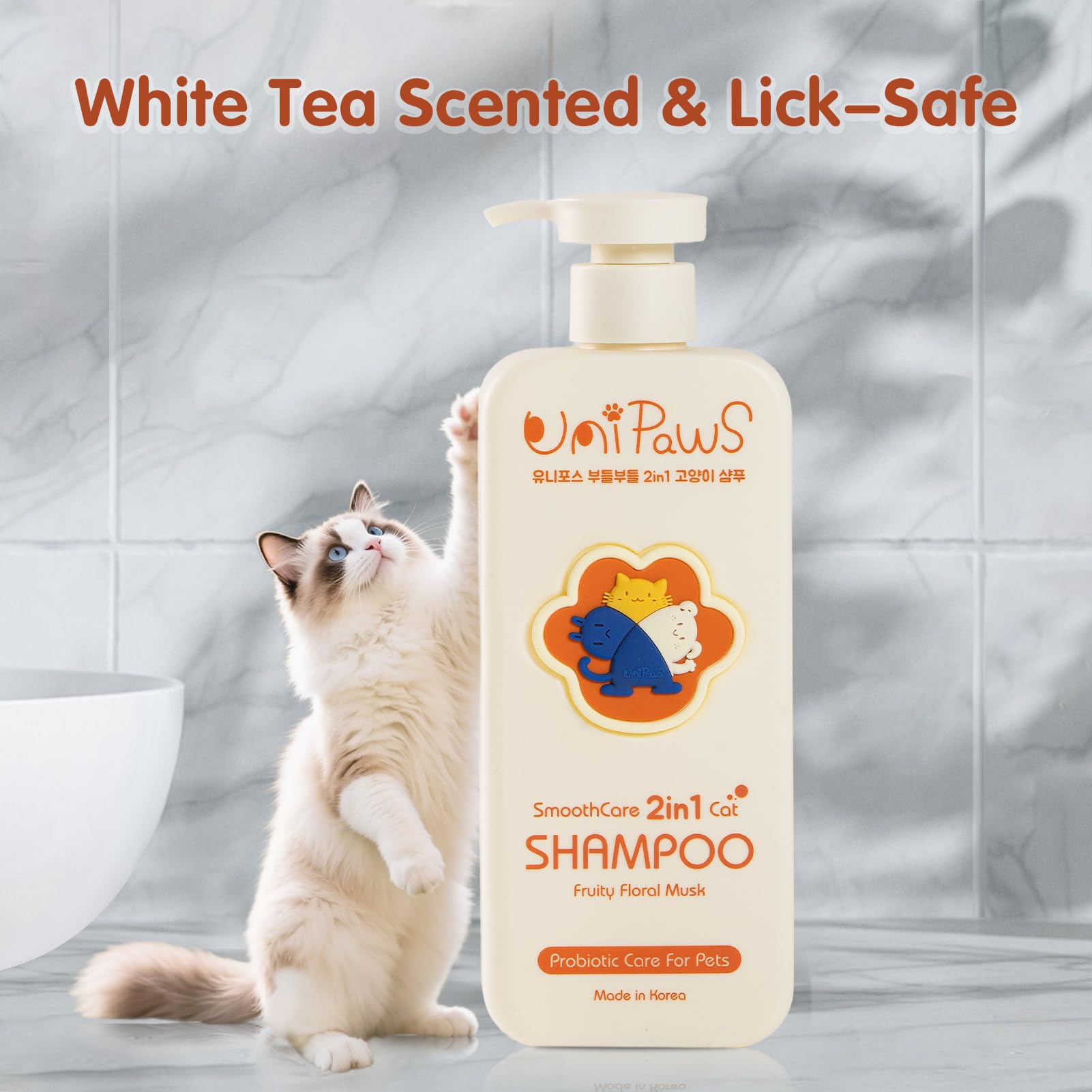 UNIPAWS packaging pump shows mess-free, convenient grooming routine.
