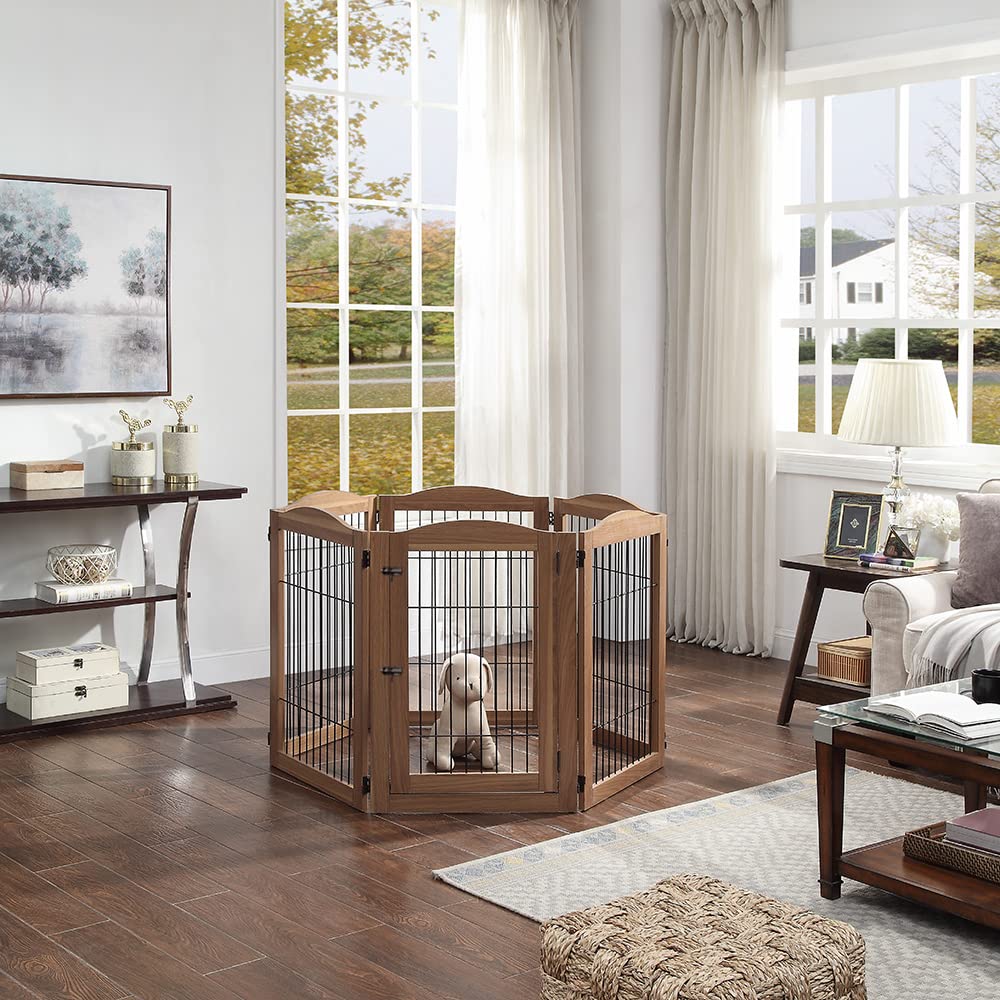 Unipaws foldable pet exercise pen with stairs stored neatly.