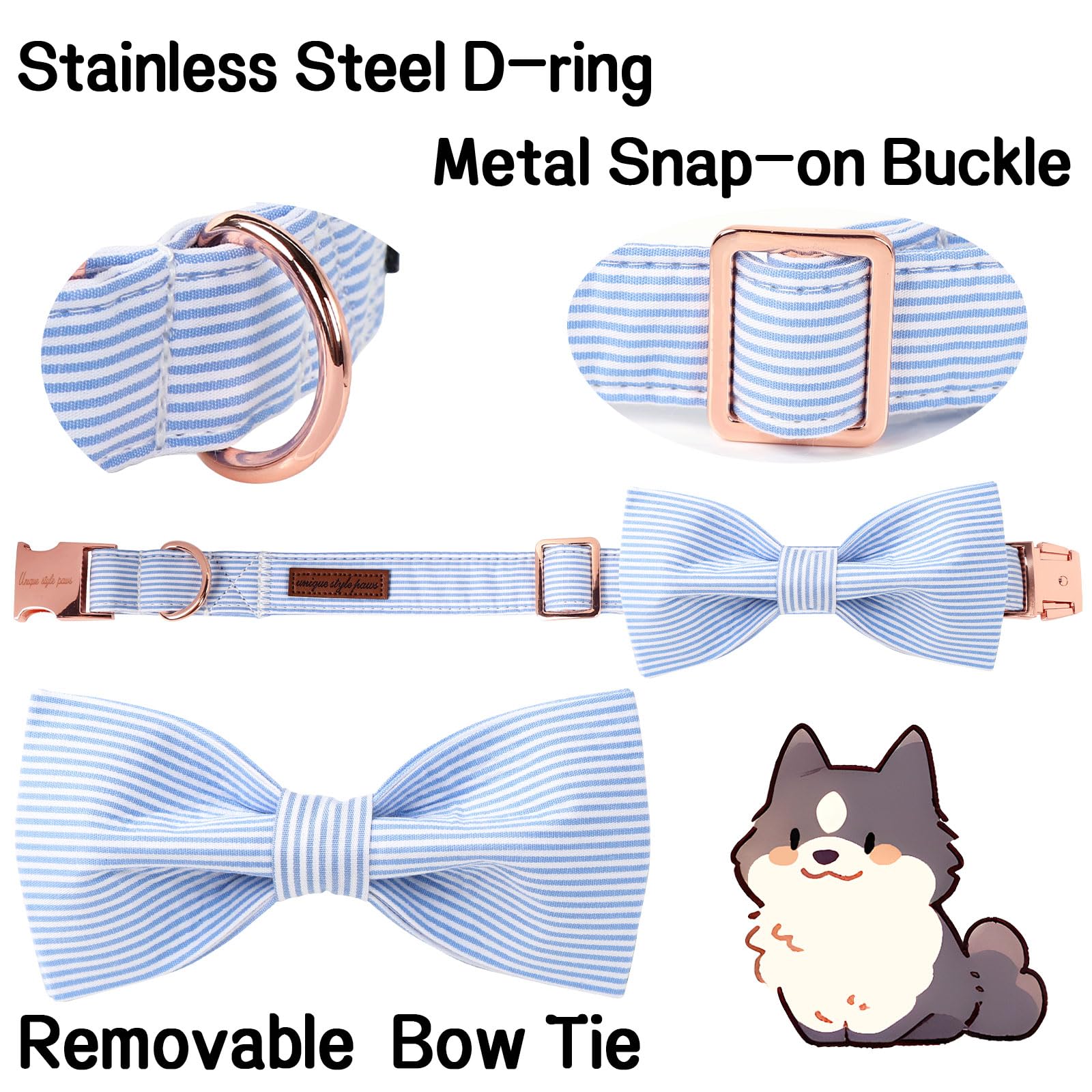 Unique Style Paws bowtie collar welded D-ring detail for durable attachment