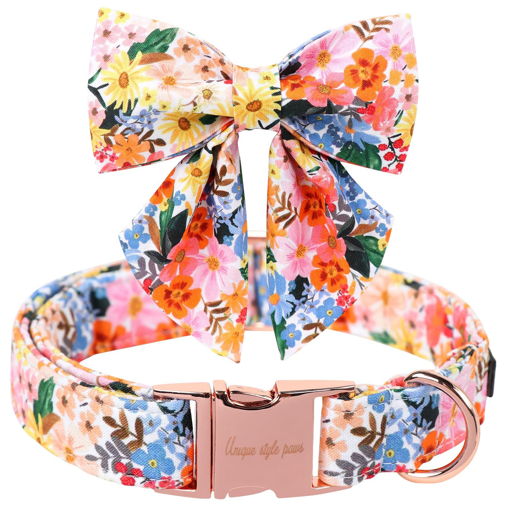 Unique Style Paws cartoon dog collar with bowtie for stylish walks.