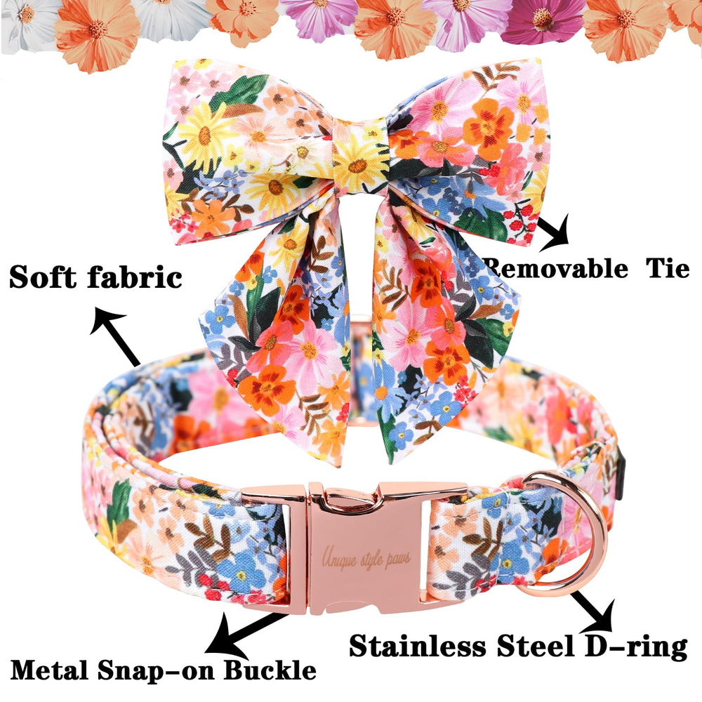 Unique Style Paws collar with detachable flower tie for customizable looks.