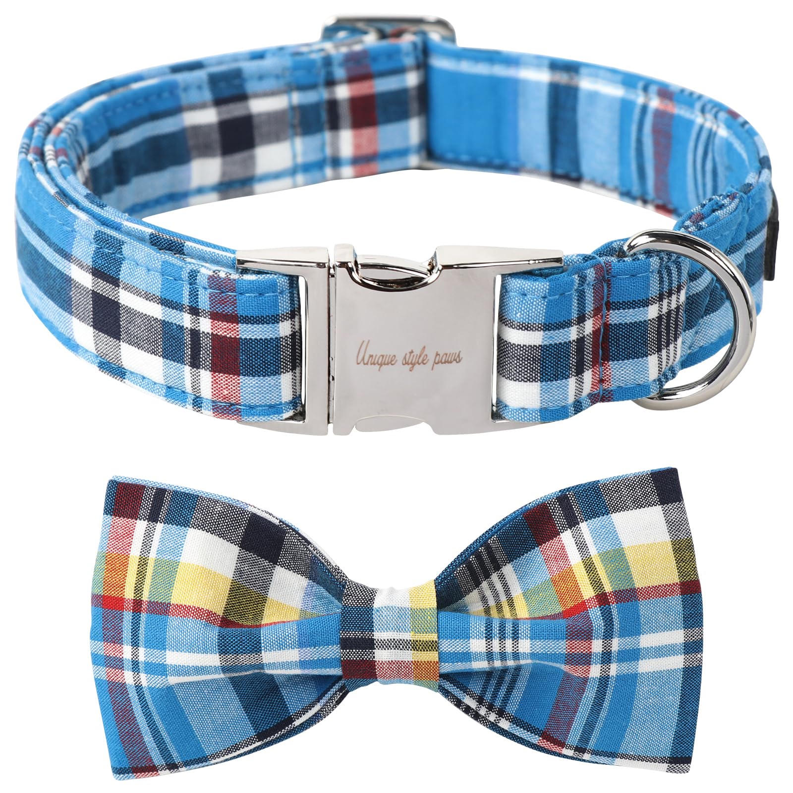 Unique Style Paws plaid dog collar with bow for stylish comfort on small dogs
