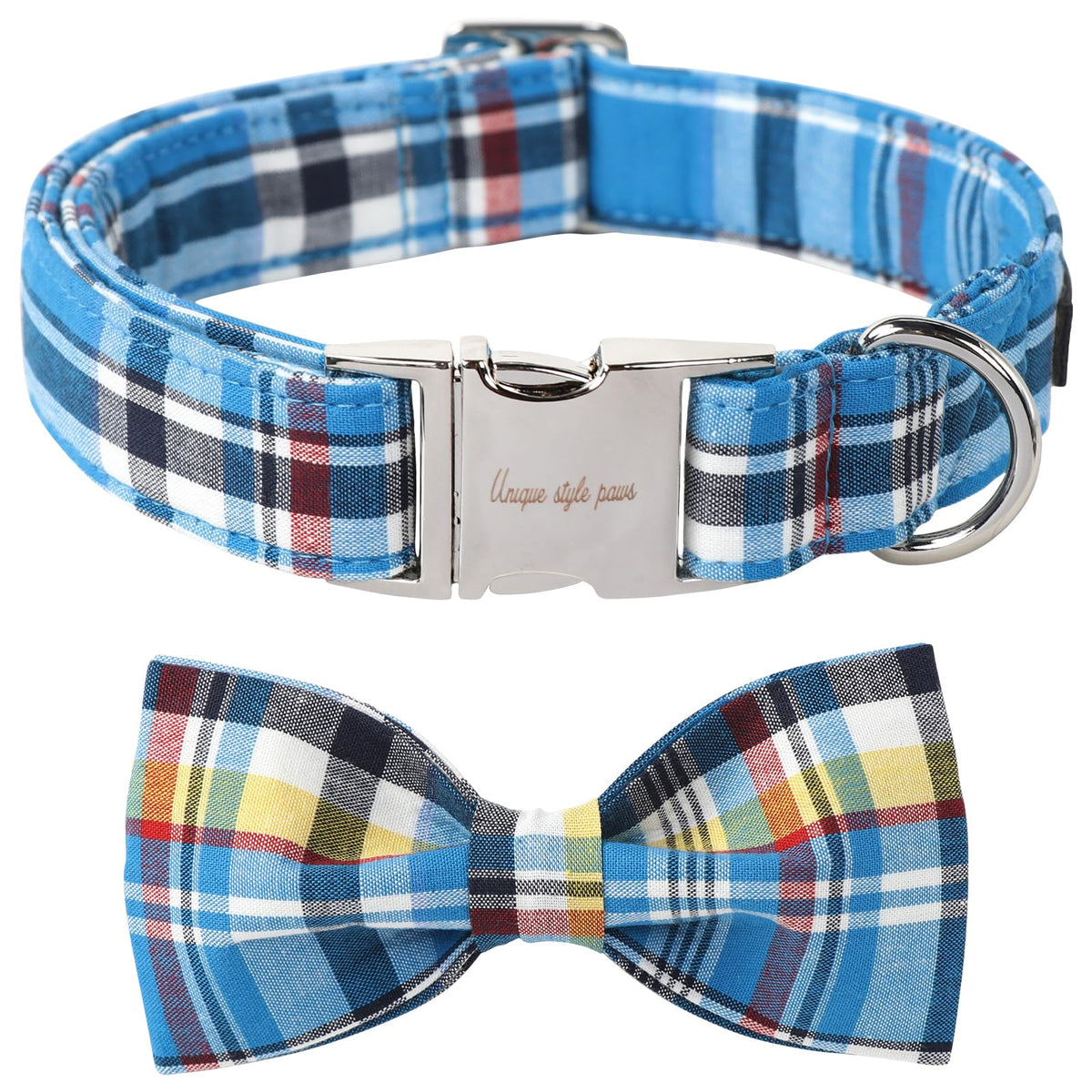 Unique Style Paws plaid dog collar with bow for stylish comfort on small dogs