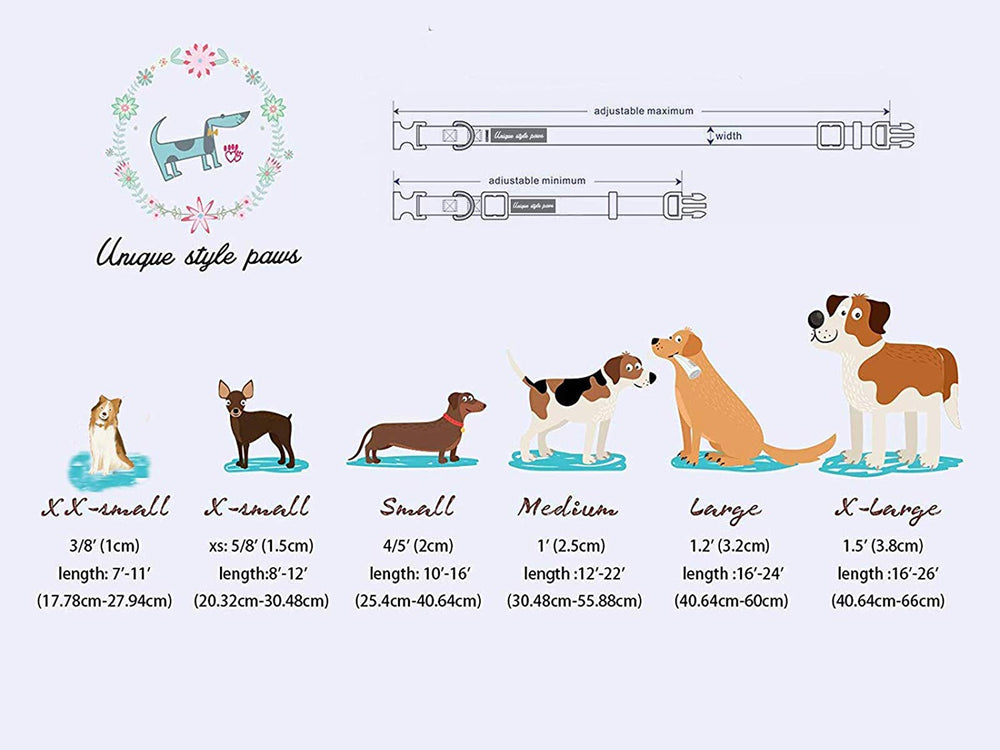 Unique Style Paws size guide helps choose the right neck measurement