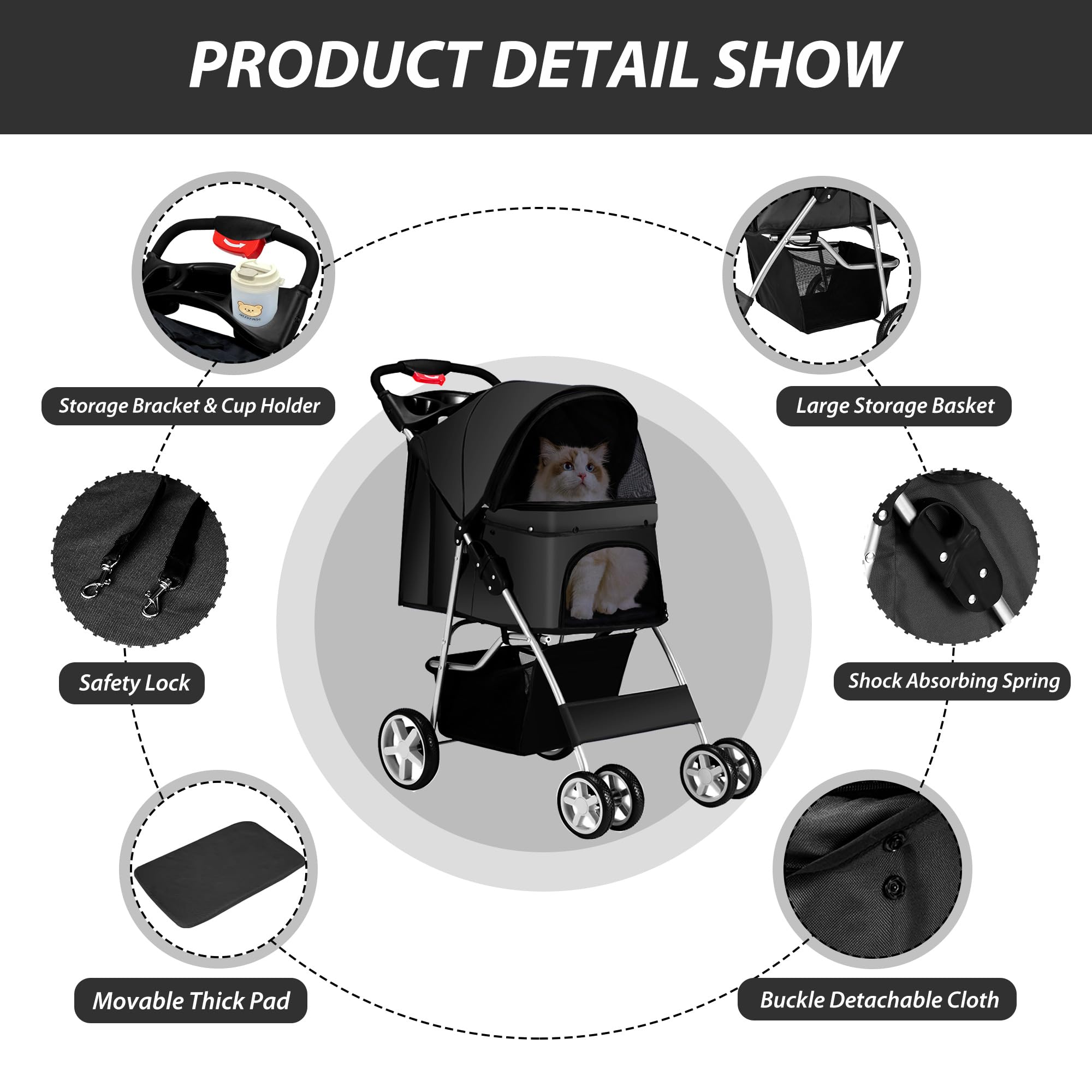Unisakey pet stroller folded state for compact storage