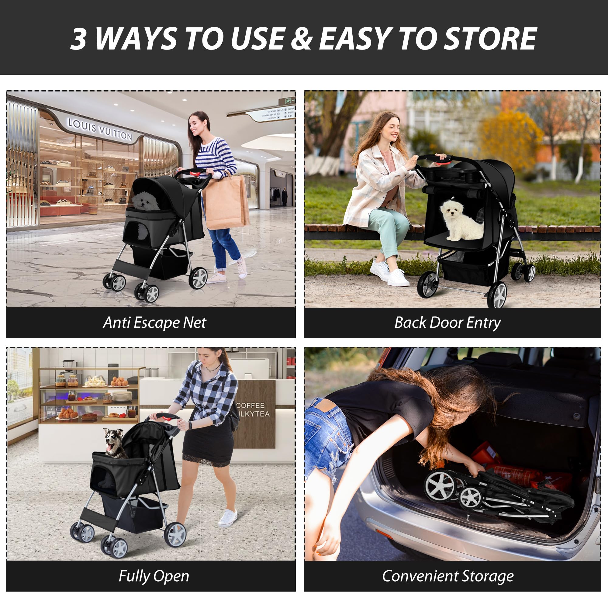 Unisakey pet stroller in park setting for urban strolling