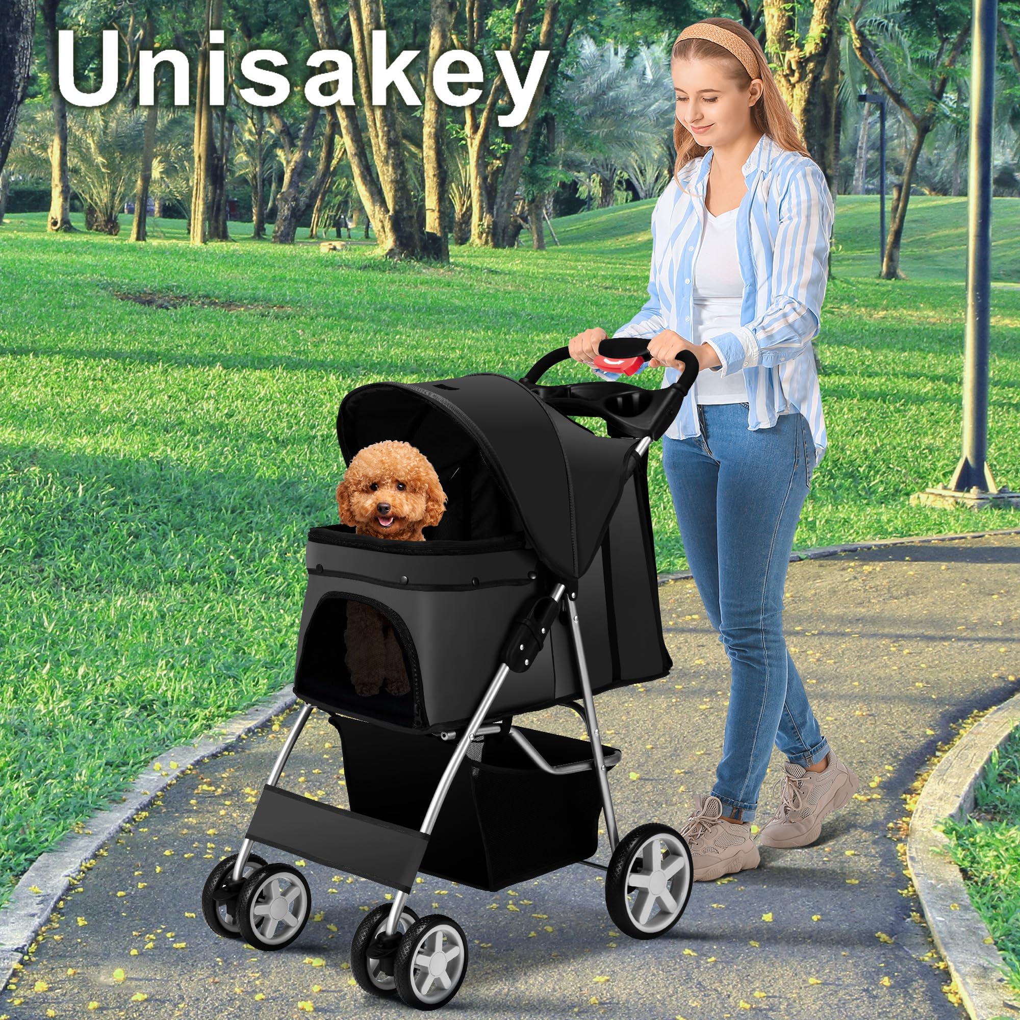 Unisakey pet stroller side view displaying space for pets