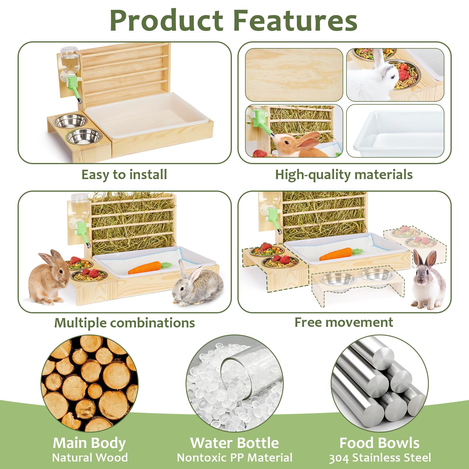 UNMOONY wooden hay feeder rack offers durable, chemical-free construction