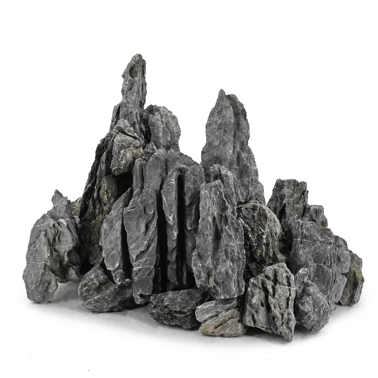 Unocho Seiryu rock aquarium stone textured front view enhances aquascape depth