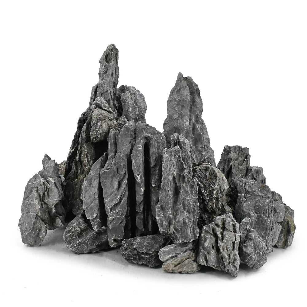 Unocho Seiryu rock aquarium stone textured front view enhances aquascape depth