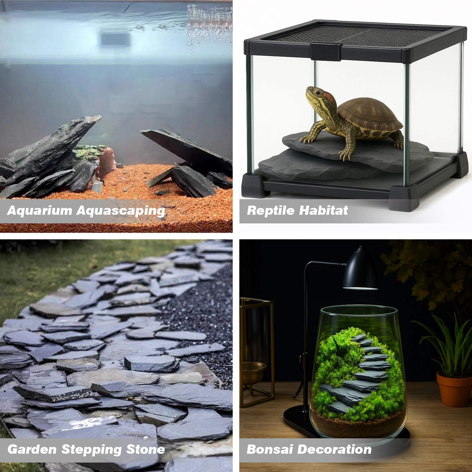 Unocho slate rock reptile enclosure decor enhances natural look while providing sturdy, easy-to-stack platforms.