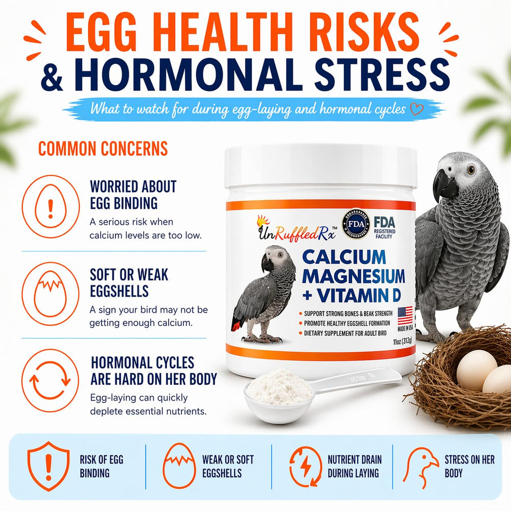 UnRuffledRx Bird Calcium Plus dissolves in water for a tasteless mix with parrots.