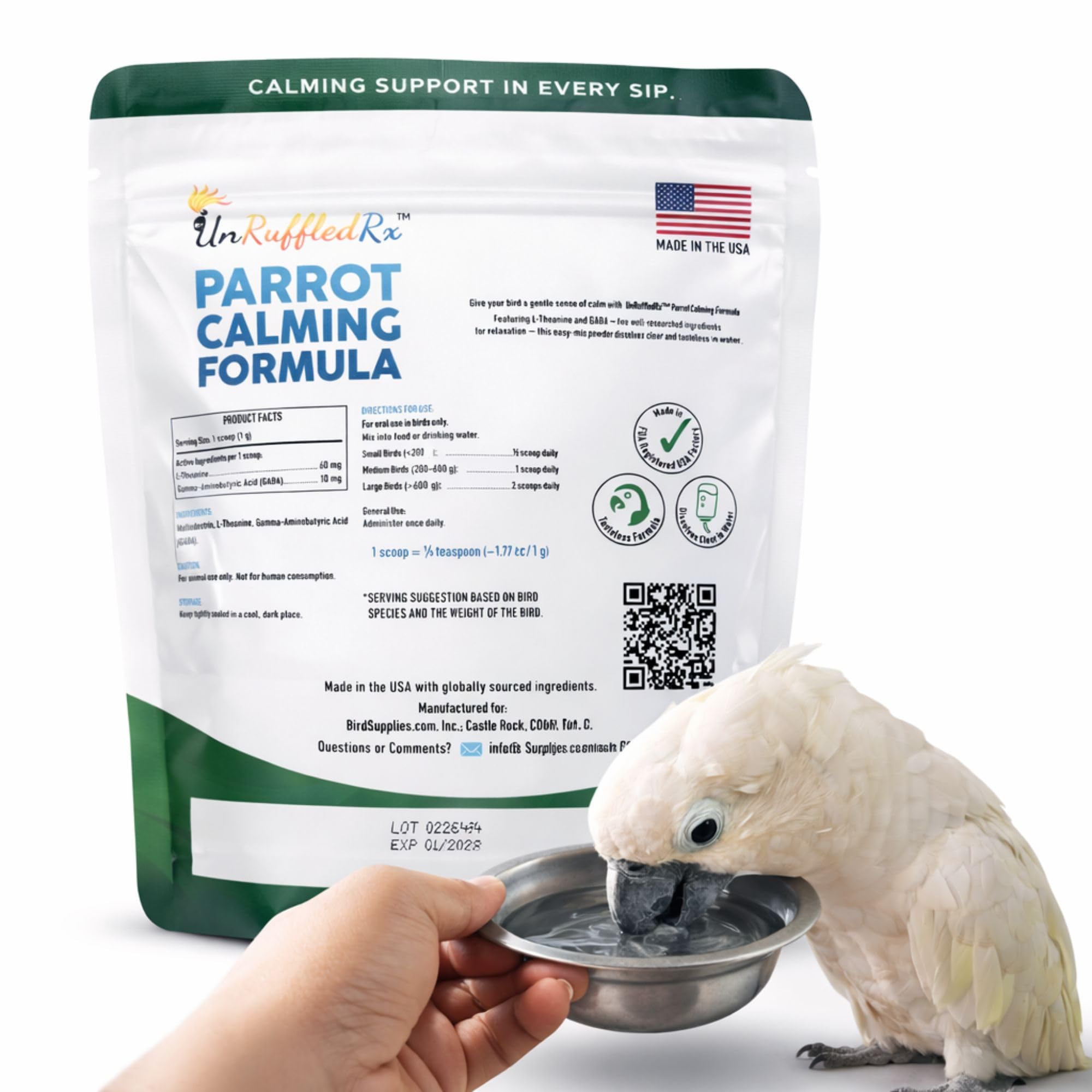 UnRuffledRx Calming Formula powder in water, easy dosing for daily use.
